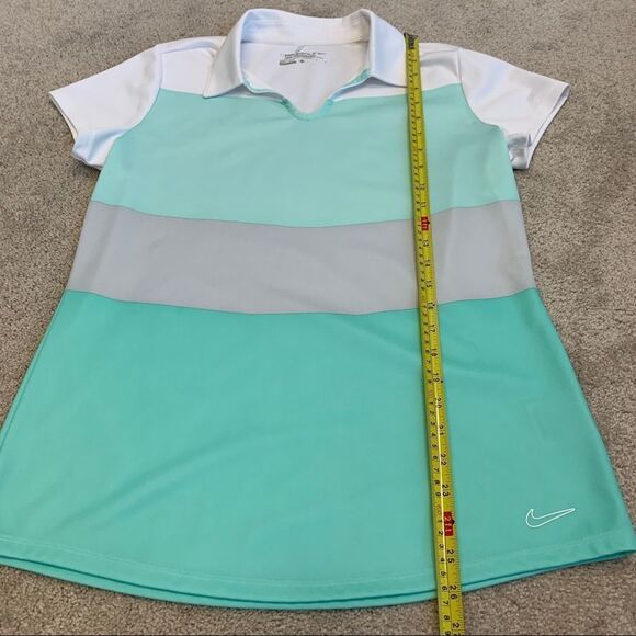 𝅺NIKE Golf green white striped short sleeve polo shirt Sz L NWOT - Picture 9 of 10
